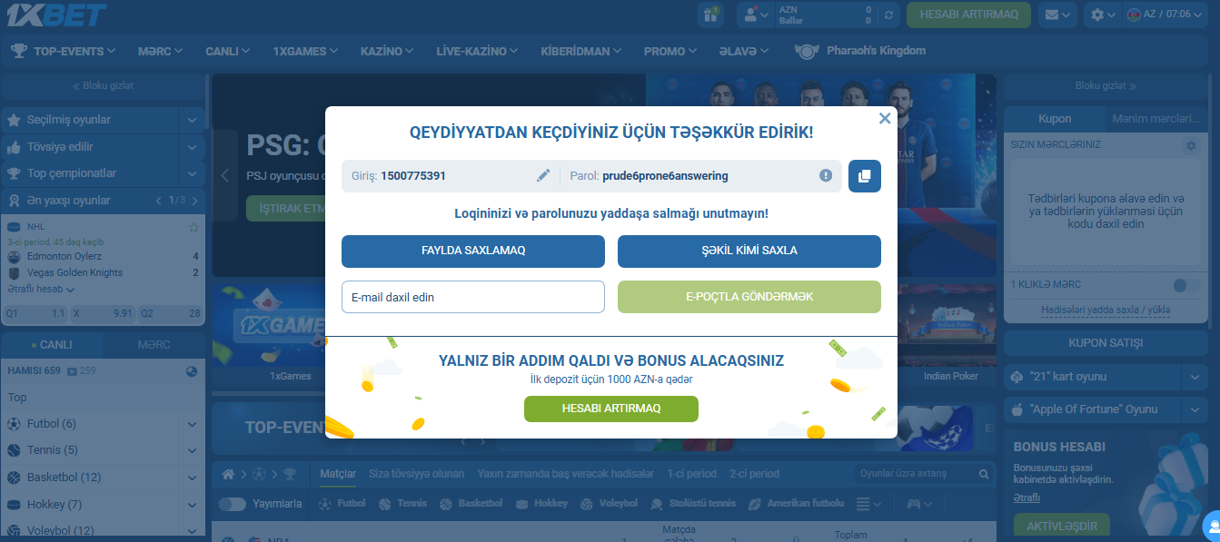 1xbet hesab qeydiyyatı